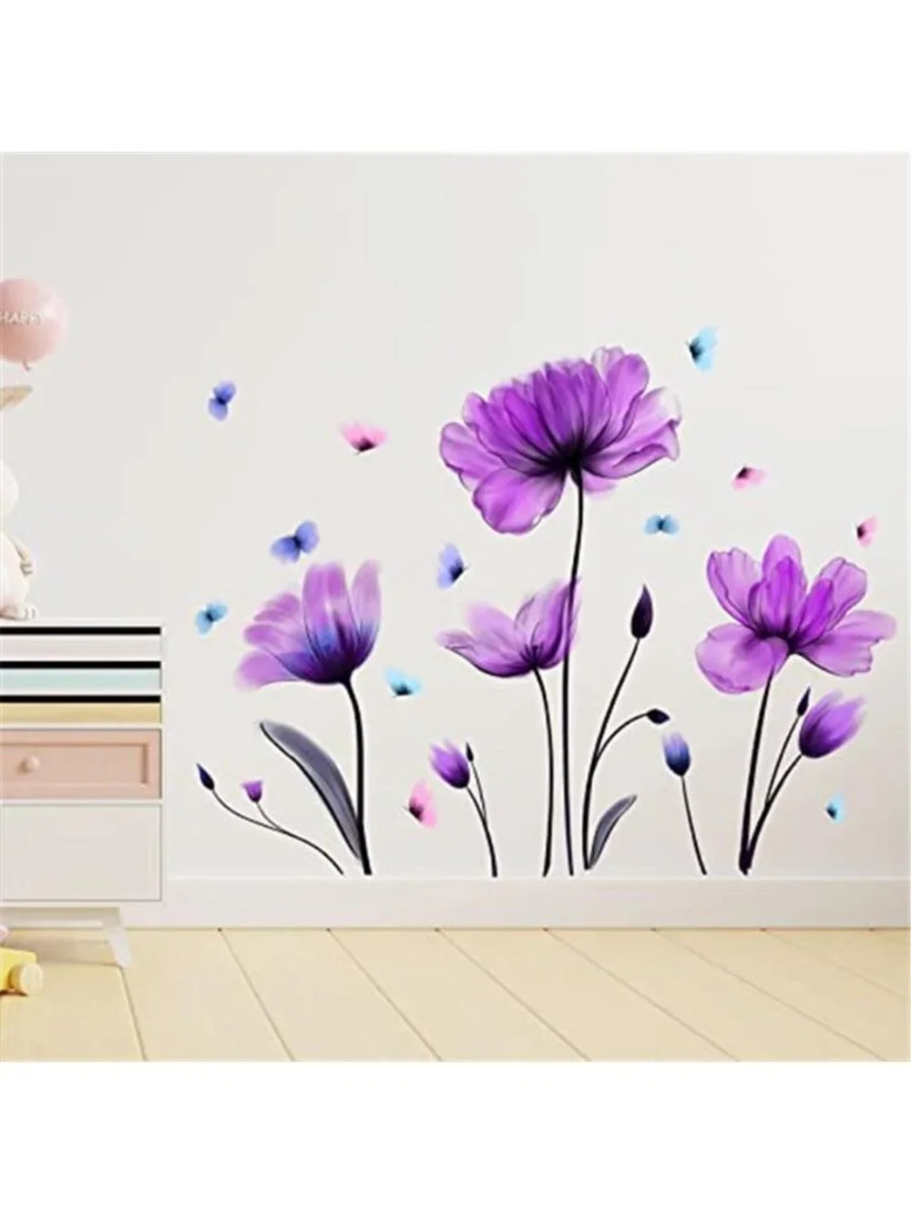 Purple Floral Wall Decal Removable Flower Wall Sticker